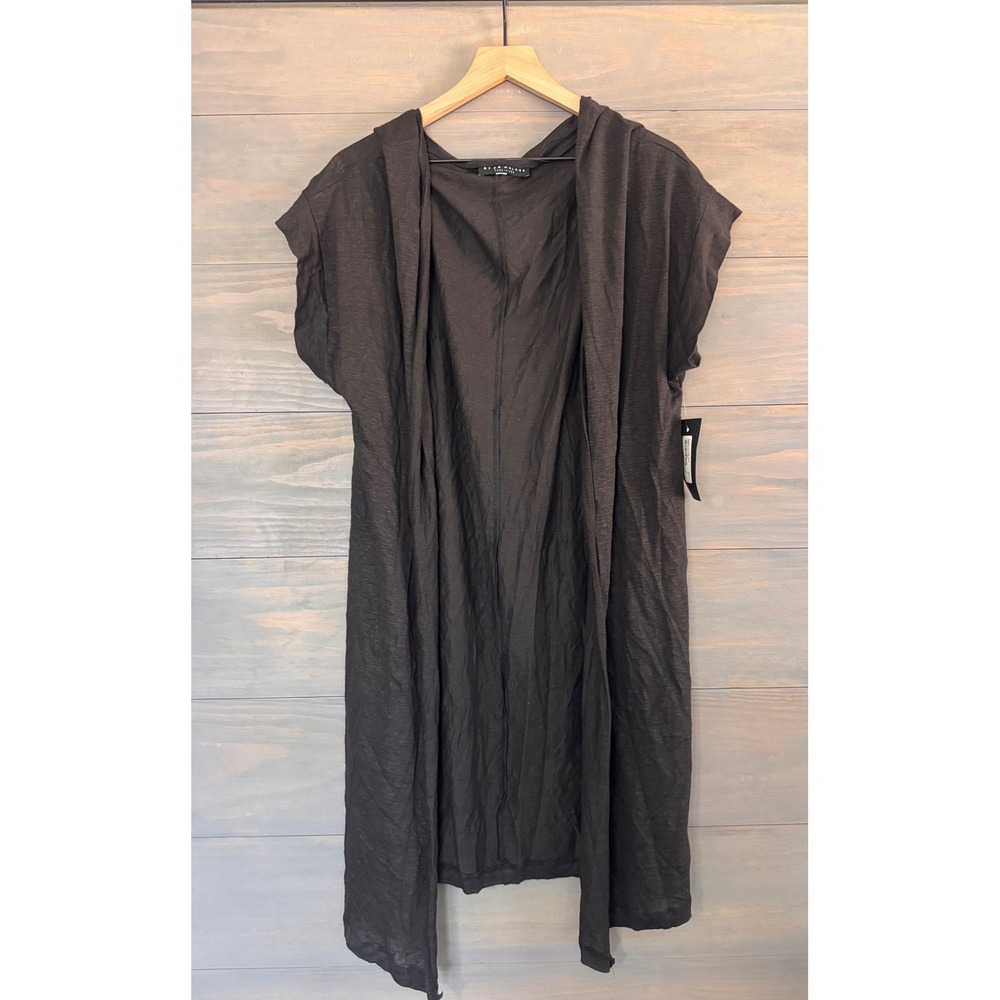 Bryn Walker Ezra Cardigan Womens M Black Italian Linen Knit Open Front Lagenlook